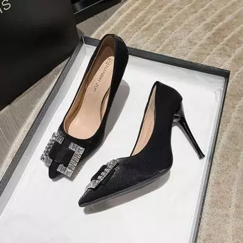 Black High-heeled Women s 2024 Spring Autumn New Casual Slim Heel Work Women s Shoes Pointed Toe Single Shoes Sexy Dress Shoes 34