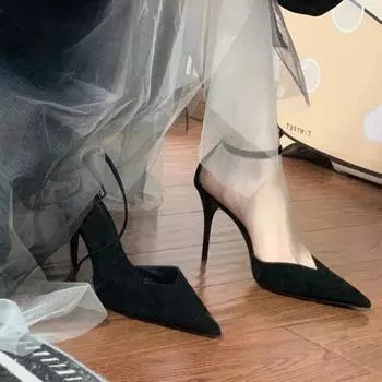 Black high heels niche design sense thin heel 2025 new temperament Muse fan not tired feet sandals women ins tide 35 чёрный