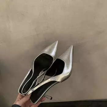 Black High Heels Pointed Toe Bag Head Sandals Fairy Shoes Summer French Temperament Empty Single Shoes 35 чёрный