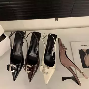 Black high heels temperament socialite bag head sandals fairy shoes 2025 new spring and summer French pointed single shoes 35 розовый