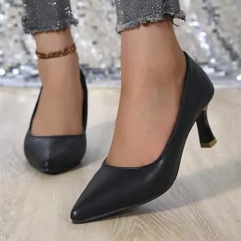 Black high heels, thin heel temperament, professional not tired feet women s shoes 2024 new soft leather French pointed light mouth single shoes 36 чёрный