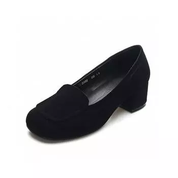 Black high heels women s European and American niche personalized designer one-pedal shallow mouth medium heel single shoes work shoes 34