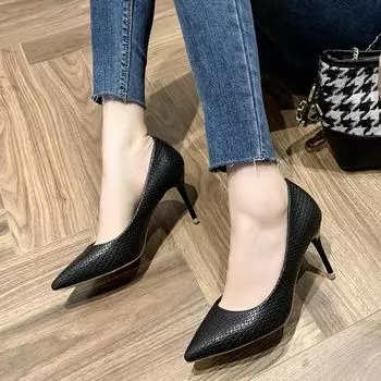Black High Heels Women s Stiletto Pumps 2024 Spring and Autumn Fragrance French Girl Sexy Professional Pointed Toes Shoes Women 34 чёрный