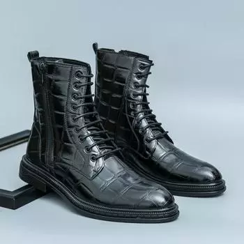 Black High Top Leather Shoes Man High Quality Elegant Mens Dress Boots Pointed-toe Lace-up Oxford Boots botas de cuero hombre 38