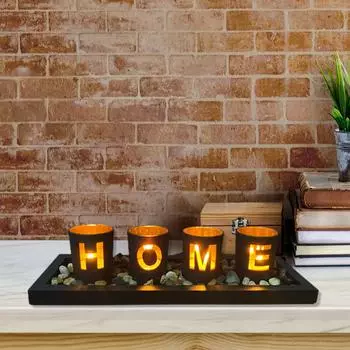 Black hollow candlestick wooden letter HOME creative set candle cup crafts decorative ornaments