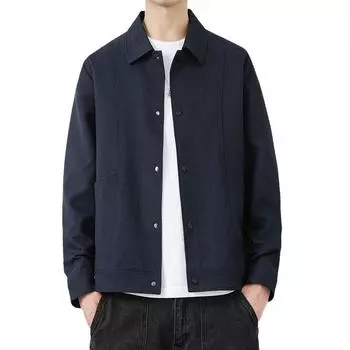 Черная куртка мужская осень и зима новый стиль зрелый стиль пальто лацкан повседневные топы свободные мужские модные тенденции M