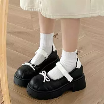 Black Japanese Style Jk Thick Bottom Mary Jane Shoes Women s New Vintage Lolita Shoes Women s Versatile Small Leather Shoes 4.5 чёрный