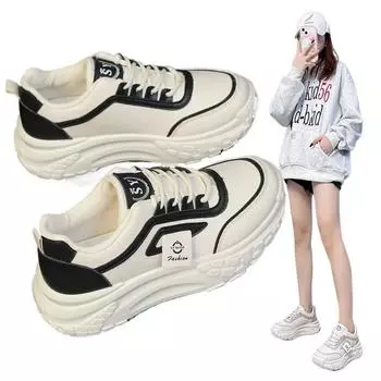 Black Khaki white Women s Fashion Casual Sneakes Lace Up Platform Hiker Vulcanized Shoes Versatile Increase Tennis Sneakes 35 хаки