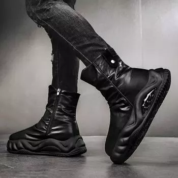 Black knight boots men s platform heightening locomotive tooling Martin boots men s autumn and winter 2024 new high-top men s shoes 39