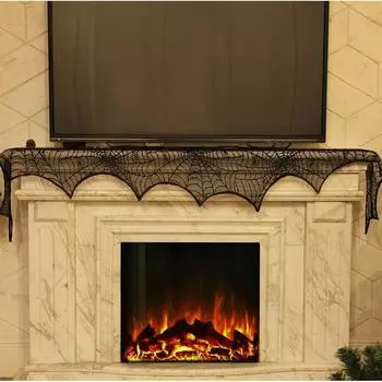 Черная кружевная дорожка для стола на Хэллоуин с рисунком паутины, подойдет для вечеринок на открытом воздухе и для украшения дома.