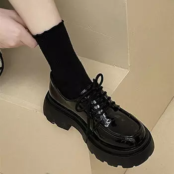 Black lace-up small leather shoes women s college style new versatile thick-soled heightening single shoes tide 35