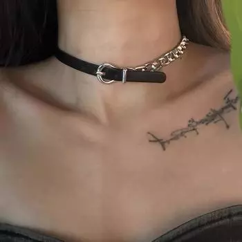 Черное кожаное чокер-ожерелье на веревке Женское нишевое ожерелье-лента на шею Высококлассное ожерелье с темпераментом Аксессуары для шеи Цепочка для ключицы Воротник