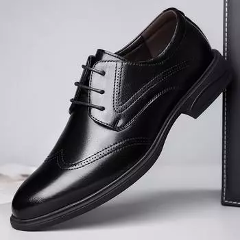 Black Leather Shoes men Formal Office Oxfords lace up Elegant Wedding Leather Business Lace Up dress Men Shoes Handmade 6.5 чёрный