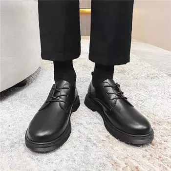 Black leather shoes men s British casual big head trendy shoes Korean version trendy single shoes youth suit round head work small leather shoes 39