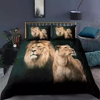Black Lion Duvet Cover Animal Bed Sheet Pillow 3 Piece Bedding Set Single Double King Queen Full Size 70x133cm 2pcs