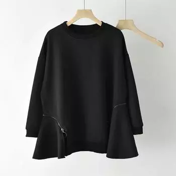 Black Long Sleeve Pullover Dress Women s Spring Thin Section Zipper Export Asymmetrical Pullover Small Loose Casual Top Black M