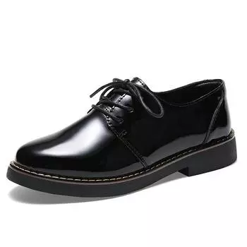 Black Love маленькие кожаные туфли женские мягкая кожа стиль ретро на плоской подошве на шнуровке на толстой подошве зеркальные одинарные туфли женские 35