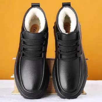 Black Male Winter Shoes Ankle Lace Up Men s Snow Boots Booties Fashion Casual Footwear Work Thick Plush New in Waterproof Fur 38