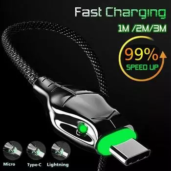 Black Mamba Быстрая зарядка для мобильного телефона Кабель для передачи данных Кабели USB C Lightning Micro Cable 3A/5A Кабели для быстрой зарядки Адаптер зарядного устройства 3M Lightning чёрный