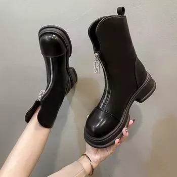 Black Martin boots women s autumn and winter new single boots platform muffin high heel front zipper knight boots shoes 35 чёрный