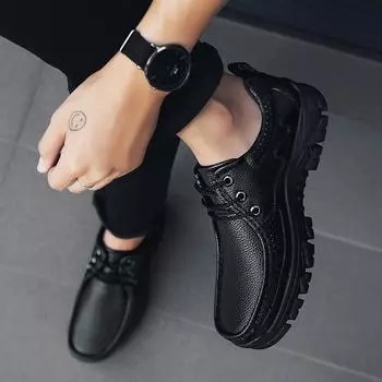 Black Men s Business Leather Shoes Breathable Non-slip Black Lace-up Shoes Full Grain Leather Men Shoes 38 чёрный