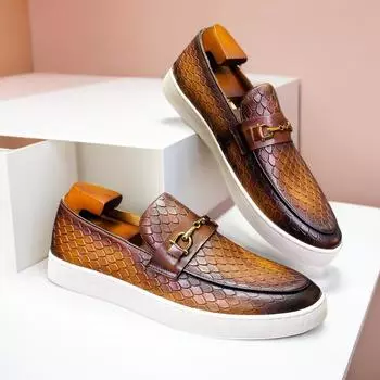 Black Men s Vulcanize Shoes Slip-On Brown Pu Leather Sneakers Shoes for Men with Size 38-46 38 коричневый