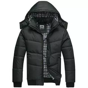 Black Mens Puffer Jacket Warmer Overcoat Outwear Padded Hooded Coats Winter 2XL