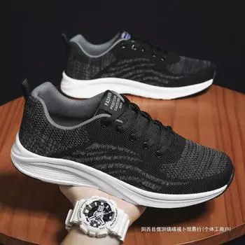 Black mesh breathable large size men s shoes 2025 spring and summer mesh shoes sports shoes men s travel and leisure running shoes 38