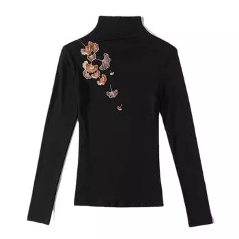 Black Mesh Long-sleeved T-shirt for Women In Winter New High-neck Style Slim and Age-reducing Base Shirt Top M чёрный