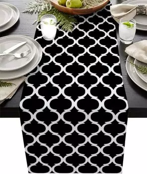Black Morocco Linen Table Runners Farmhouse Geometric Dresser Scarf Table Decor Holiday Wedding Party Dining Table Decoration 150x33cm 59x13inch