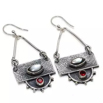 Black Mother Of Pearl,Garnet Gemstone Handmade 925 Silver Jewelry Earring 2.17 JCE481-54
