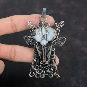 Black Mother Of Pearl Gemstone Pendant Copper Wire Wrapped Pendant Handmade Jewelry Moonstone Pendant Deer Face Pendant Anniversary Gifts