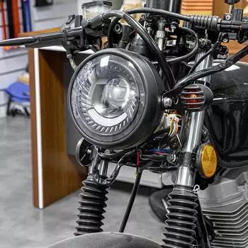 Black Motorcycle 6.5 Inch Headlight Retro Round High Low Beam Headlamp Daytime Running Light Modified Parts чёрный