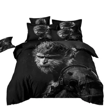 Black Myth Wukong Bedding Set,Game Characters Goku Bedding Set,Black 3D Printing Quilt Cover Pillowcase For children and adults 135x200cm 2pcs