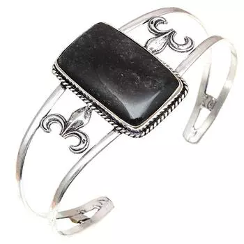 Black Obsedian Gemstone Antique Silver Jewelry Cuff Bracelets 7 Adjustable