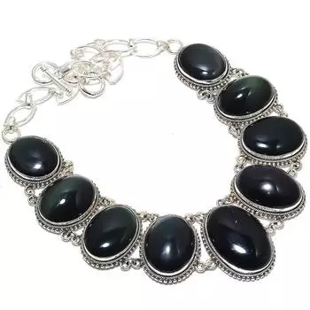 Ожерелье из серебра 925 пробы с черным глазом обсидиана, 18 дюймов JCN353-19