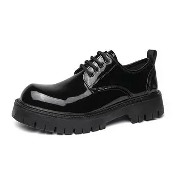 Black Official Oxford Shoes Men s Thick Soled Business Round Toe Leather Shoes with Lace Up Glossy Surface Brand Wedding Shoes 38