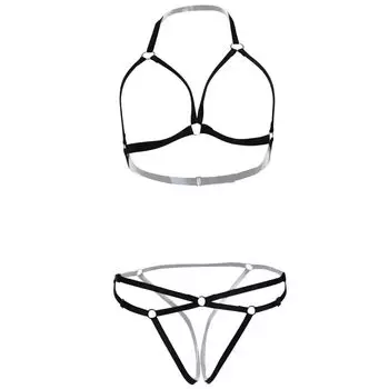 Black Omen Bondage Exposure Clothing Outdoor Exposure Clothing Costume Cosplay SM Open Bust Crotch Hole One Size Fits (6129-12-Черный, Большинство)