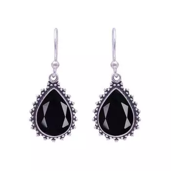Black Onyx 925 Sterling Silver Earring V9538, Black Earring, Pear Earring, Valentin s Day Gift, Gift For Her, Birthday Gift, Handmade Jewelry, Silver