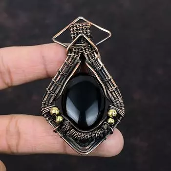 Black Onyx Copper Pendant Wire Wrapped Pendant Handmade Stylish Pendant Wire Wrapped Jewelry Gemstone Pendant Copper Jewelry Gift For Mother