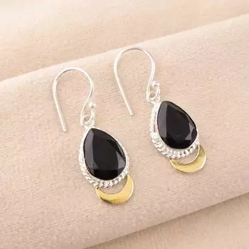 Black Onyx Gemstone 925 Stamped Silver Jewelry Handmade Earrings 1.5 For Women EE-162-17