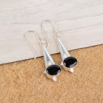Black Onyx Gemstone 925 Sterling Silver Boho Jewelry Drop/Dangle Earrings 1.80 EE-50-15