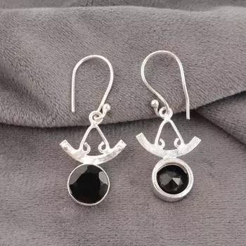 Black Onyx Gemstone 925 Sterling Silver Handmade Jewelry Women Earrings 1.63 EE-152-19