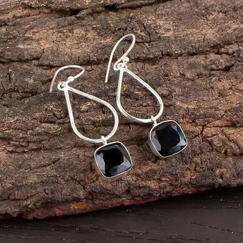 Black Onyx Gemstone 925 Sterling Silver Handmade Jewelry Earrings 1.90 For Gift EE-7-18