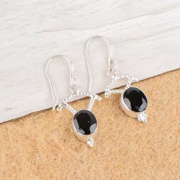 Black Onyx Gemstone 925 Sterling Silver Jewelry Earrings 1.50 For Birthday Gift EE-51-15