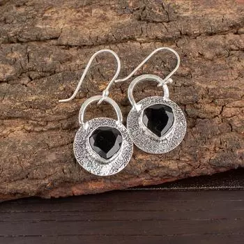 Black Onyx Gemstone 925 Sterling Silver Jewelry Earrings 1.30 For Wedding Gift EE-63-13