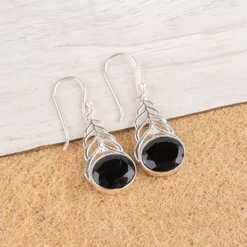 Black Onyx Gemstone 925 Sterling Silver Jewelry Drop/Dangle Boho Earrings 1.64 CE-1-17