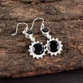 Black Onyx Gemstone 925 Sterling Silver Jewelry Handmade Earrings 1.80 For Gift EE-13-18
