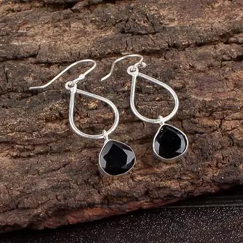 Black Onyx Gemstone 925 Sterling Silver Jewelry Handmade Dangle Earrings 1.90 EE-19-13