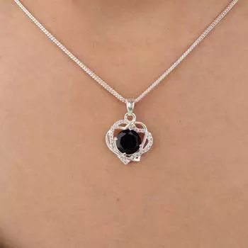 Black Onyx Gemstone 925 Sterling Silver Jewelry Zircon Pendant Bridesmaid Gift CZP-14-14